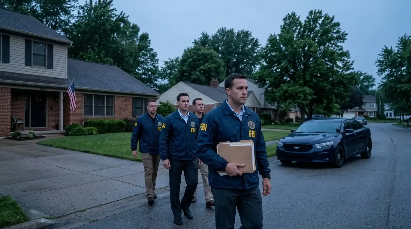 Federal agents conducting early morning arrests in the 2025 NBA betting scandal operation